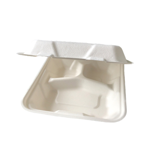 8"x8" x2.5'' Customized Bagasse 3 Compartment Clamshell Box