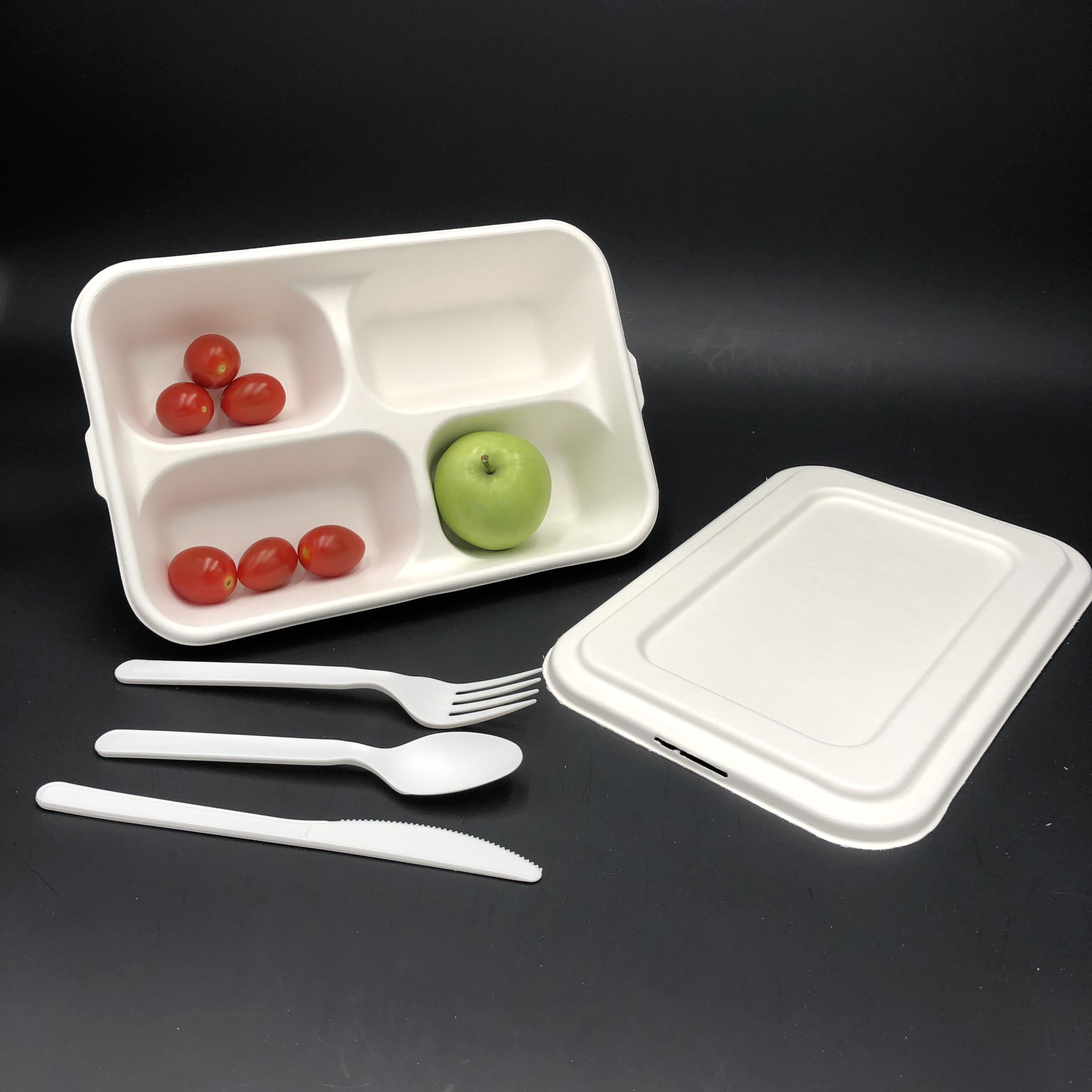 take away bagasse 4-Compartment Deep Tray with lid