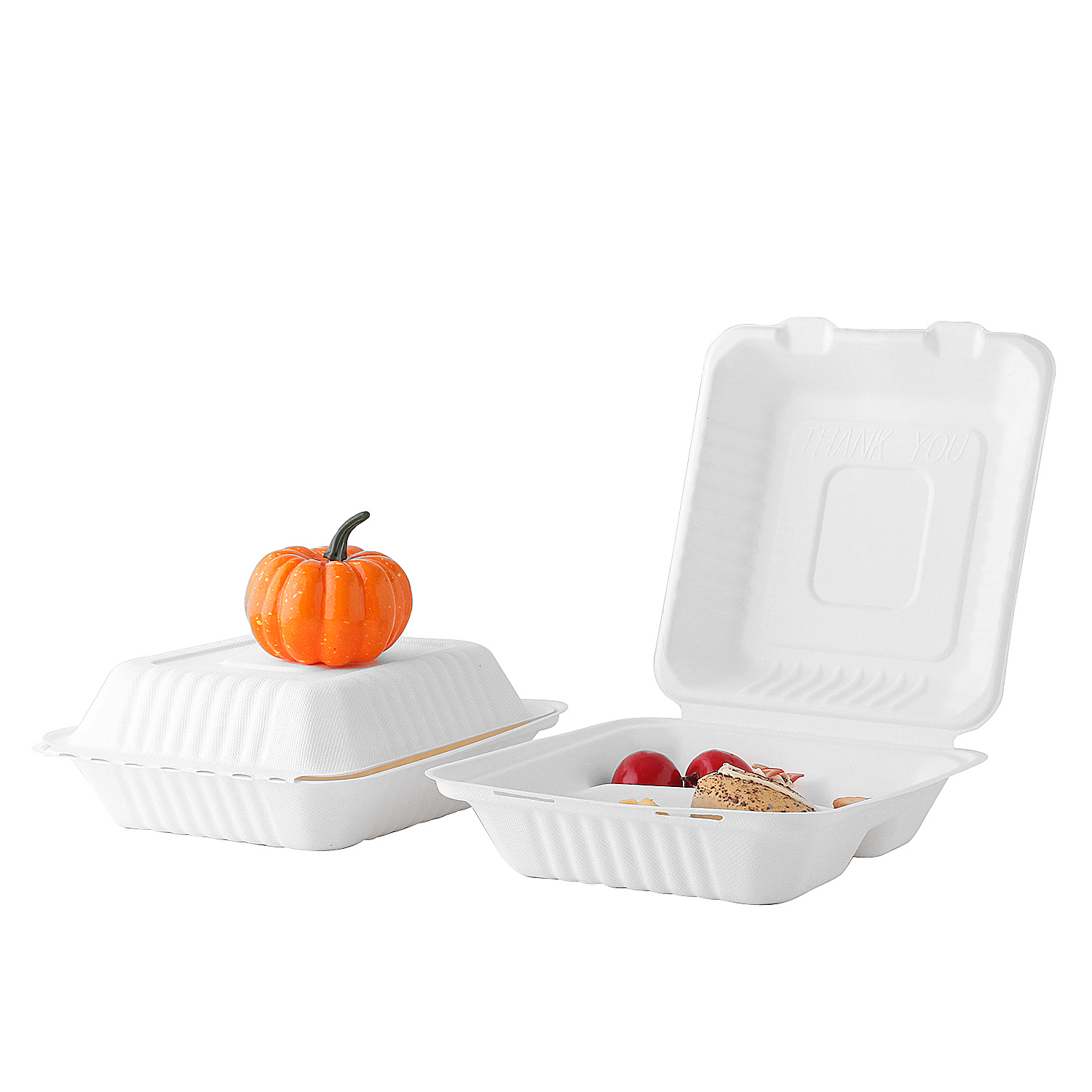 Disposable sugarcane 3 compartment clamshell box