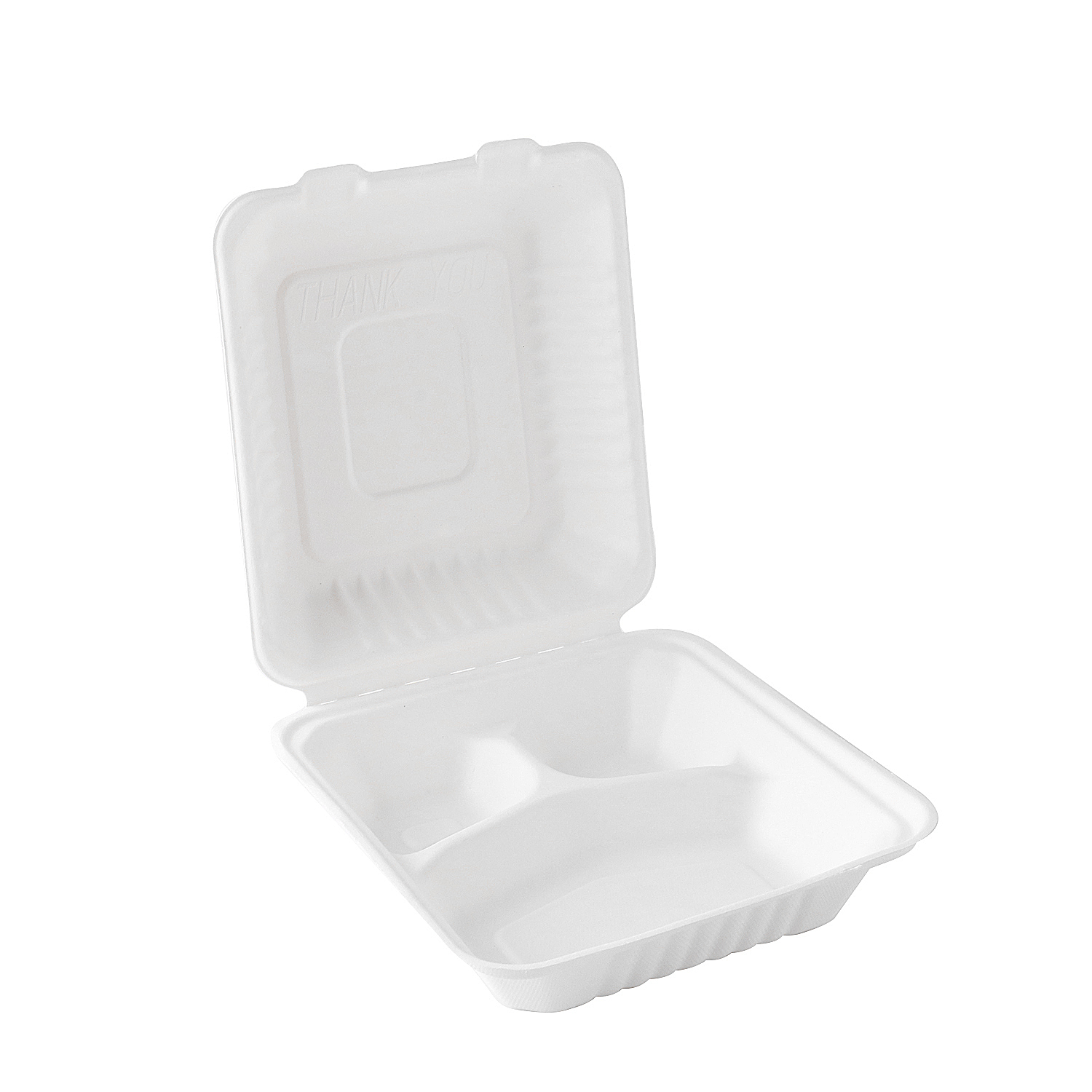 8"x8" x3'' Eco Food Packaging Bagasse 3 Compartment Clamshell Box