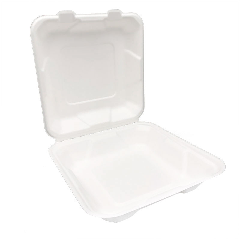 8"x8" x2.5'' Logo Printed Sugarcane Pulp Clamshell Box